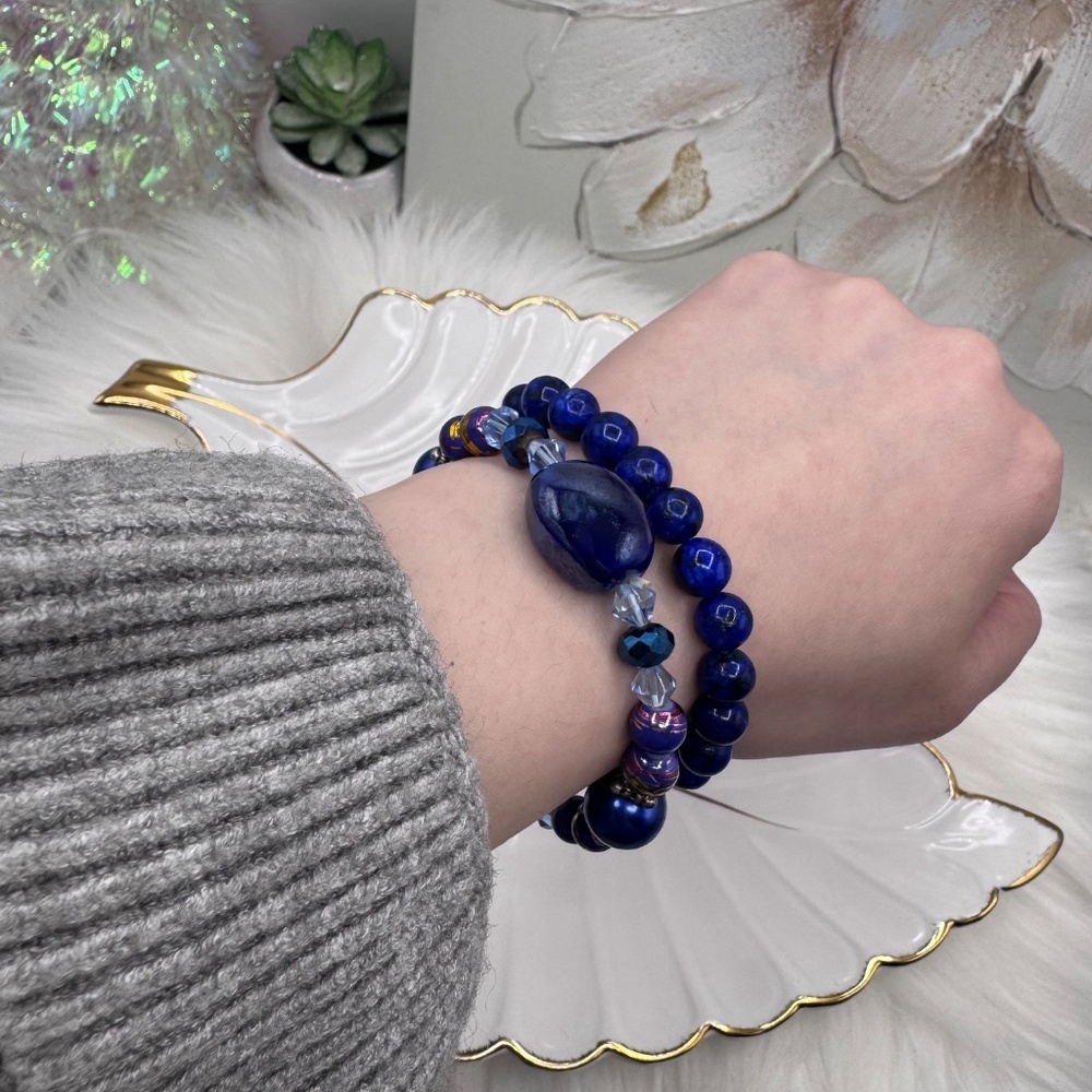 Large Beaded Navy Blue theme Bracelets - Picture 3 of 6